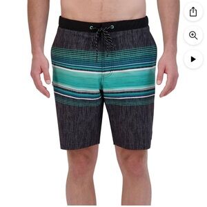 NWT ZeroXposur Men's Swim Shorts - Black and Teal Stripes XL